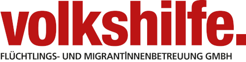 Logo der Volkshilfe Flüchtlings- und MigrantInnenbetreuung GmbH in roter Schrift
